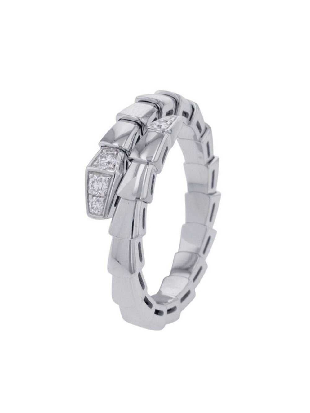 Bvlgari Ring Serpenti Viper Single Coil Diamond Total 18k White Gold XXL